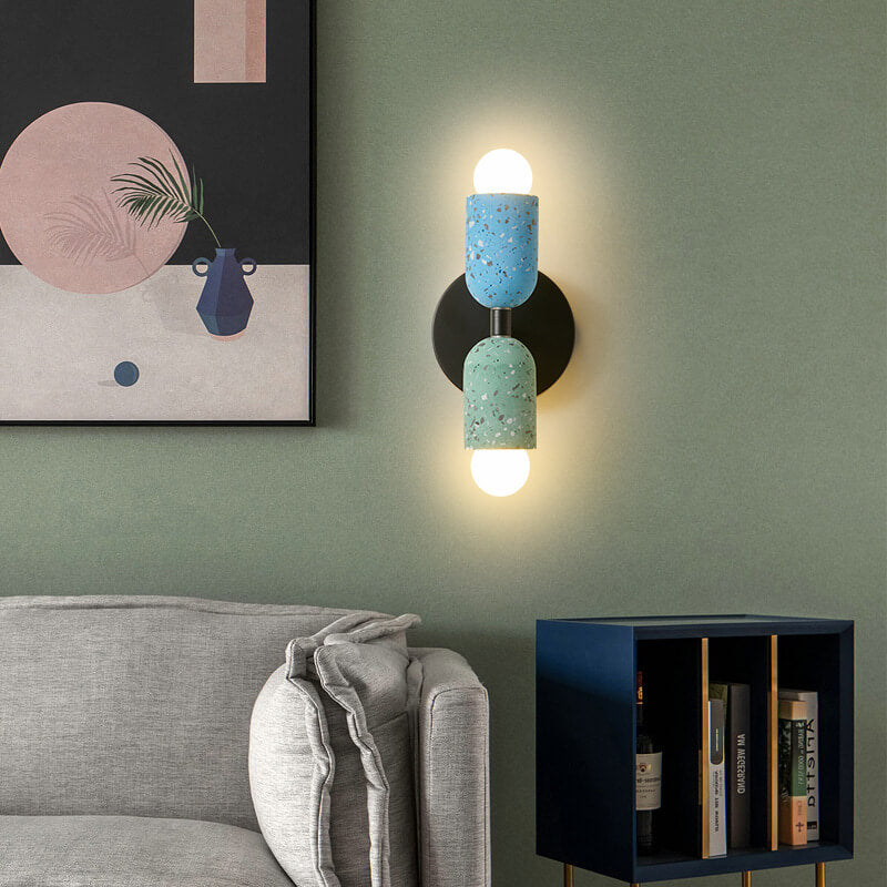 Contemporary Wabi-Sabi Iron and Cement 2-Light Wall Sconce