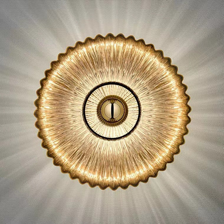 Nordic Vintage Ribbed Glass Round LED Wall Sconce | 1-Light