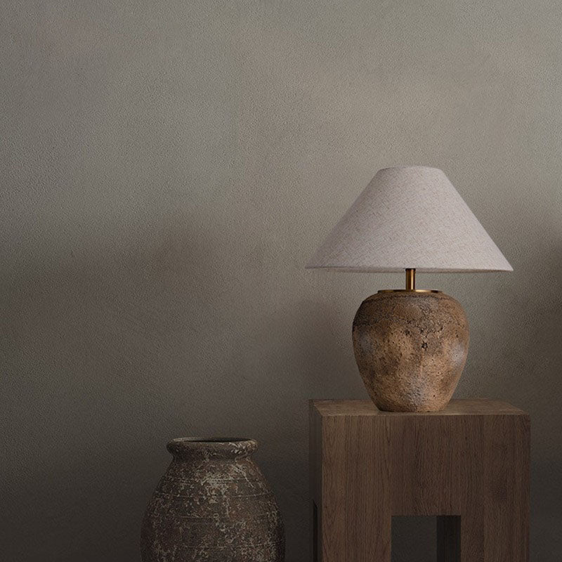 Contemporary Shabby Chic Cone-Shaped Fabric and Ceramic 1-Light Table Lamp for Bedroom