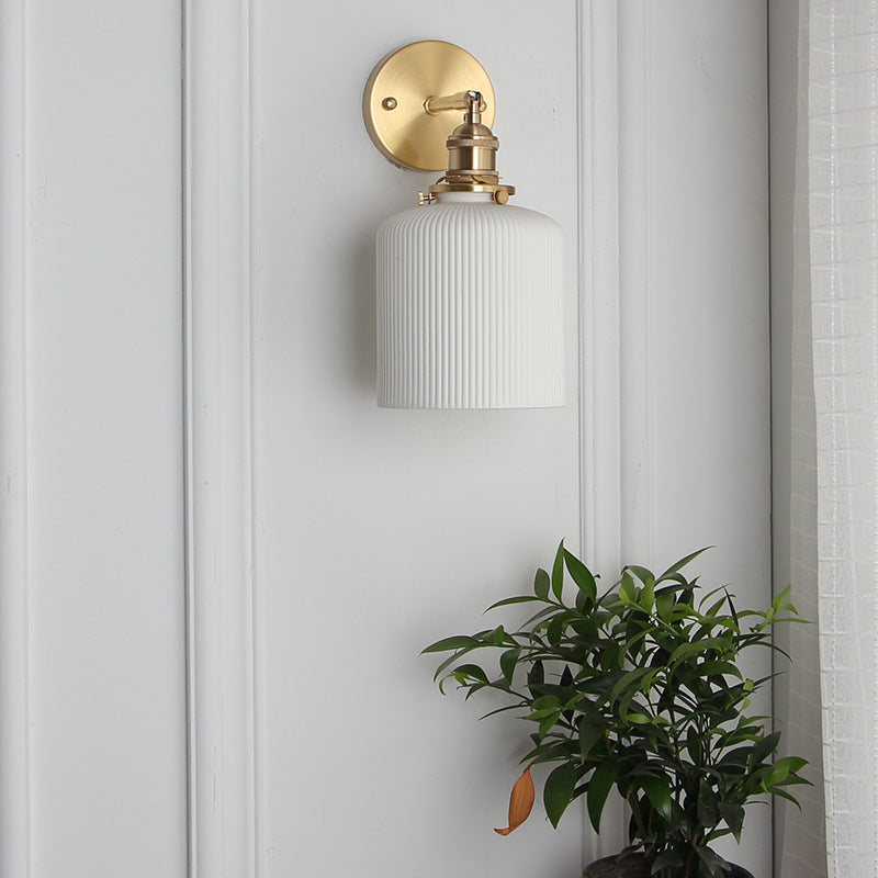 Japanese Retro Minimalist Oval Brass and Lucite Cylinder Wall Sconce Lamp
