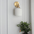 Japanese Retro Minimalist Oval Brass and Lucite Cylinder Wall Sconce Lamp