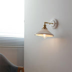 Classic Vintage Round Ceramic and Brass 1-Light Wall Sconce for Living Room