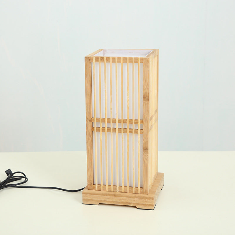 Minimalist Japanese Wooden Square Column Table Lamp with Single Light