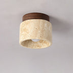 Classic Vintage Round Travertine 1-Light Flush Mount Ceiling Fixture for Hallways