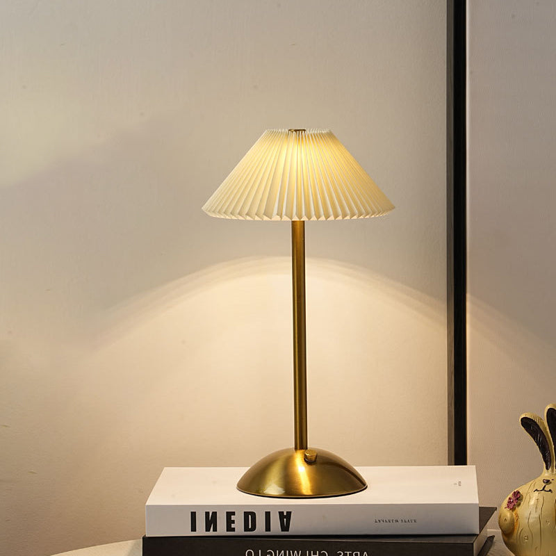 Modern Scandinavian Rechargeable Conic Pleated Table Lamp with 1 Light for Bedside
