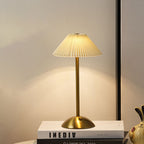 Modern Scandinavian Rechargeable Conic Pleated Table Lamp with 1 Light for Bedside