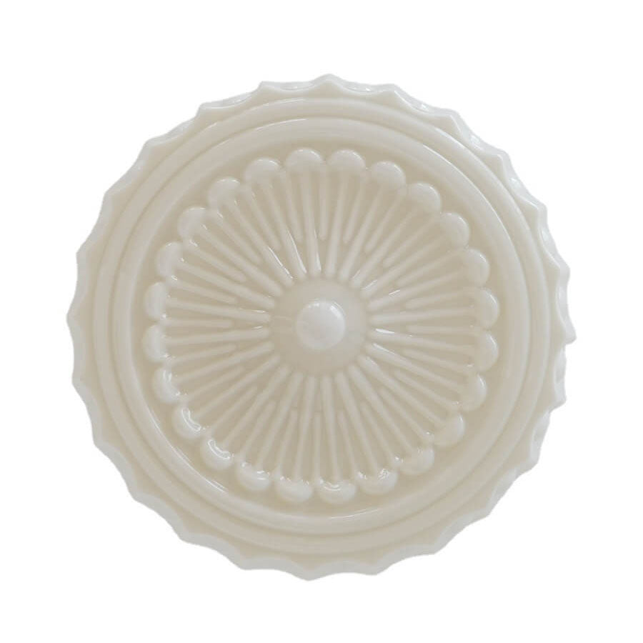 Vintage French White Jade Glass Striped Round Drum LED Semi-Flush Mount Ceiling Light
