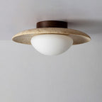 Classic Vintage Round Travertine 1-Light Flush Mount Ceiling Fixture for Hallways