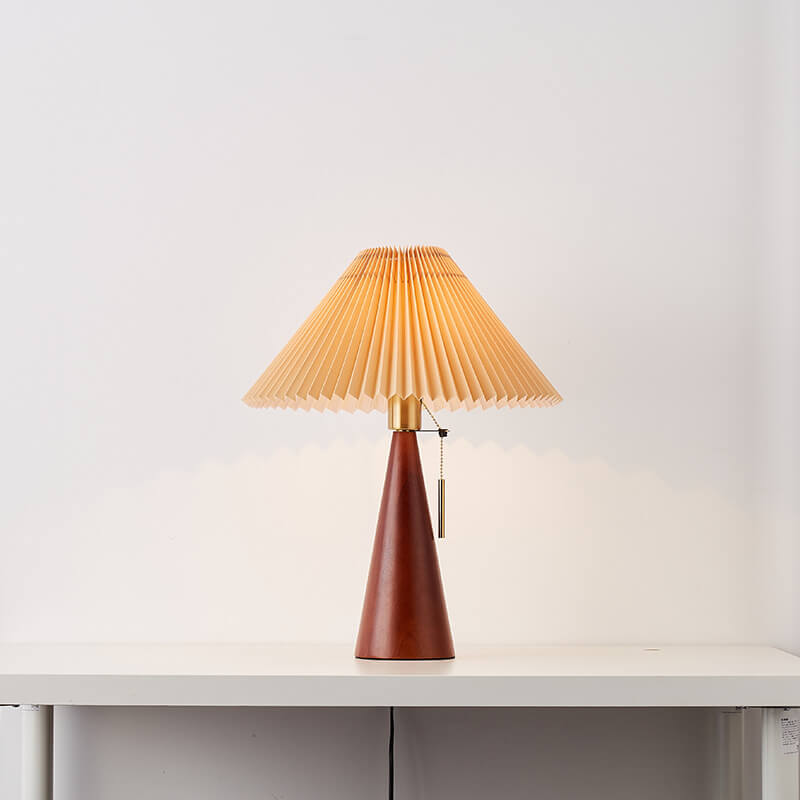 Vintage Japanese Minimalist Pleated Wooden LED Table Lamp