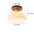 Artistic Vintage Walnut and Brass Round Semi-Flush Mount Ceiling Light with One Bulb