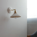 Classic Vintage Round Ceramic and Brass 1-Light Wall Sconce for Living Room