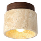 Classic Vintage Round Travertine 1-Light Flush Mount Ceiling Fixture for Hallways
