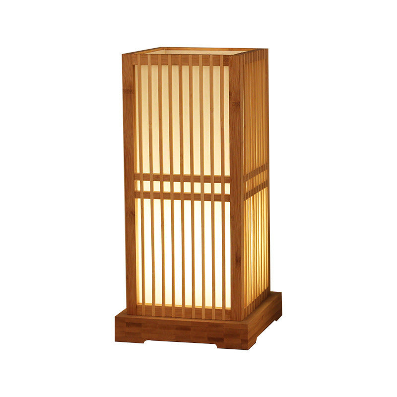 Minimalist Japanese Wooden Square Column Table Lamp with Single Light