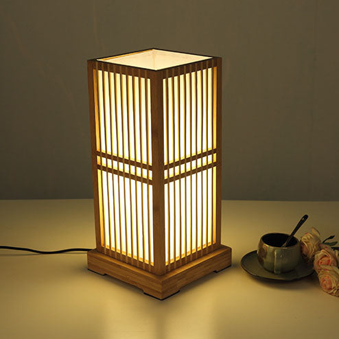Minimalist Japanese Wooden Square Column Table Lamp with Single Light