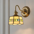 Classic Tiffany Style Round Copper Glass 1-Light Wall Sconce for Living Room