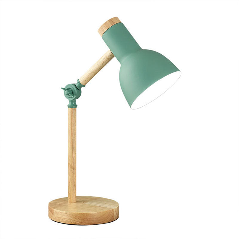 Modern Nordic Iron Semi-Circular Shade Table Lamp with Wooden Base - 1-Light Design for Study