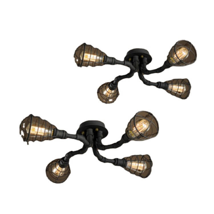 Industrial Vintage Round Iron Flush Mount Ceiling Light - Available in 4, 6, or 8 Lights