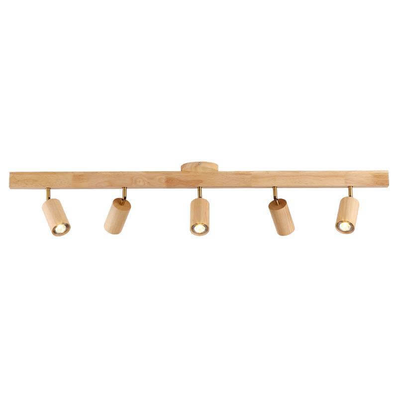Japanese Minimalist LED Wooden Track Lighting - Semi-Flush Mount Ceiling Light (2/3/4/5 Lights)