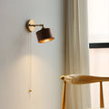 Modern Scandinavian Round Cone Dome Copper and Wood 1-Light Wall Sconce for Bedroom