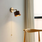 Modern Scandinavian Round Cone Dome Copper and Wood 1-Light Wall Sconce for Bedroom