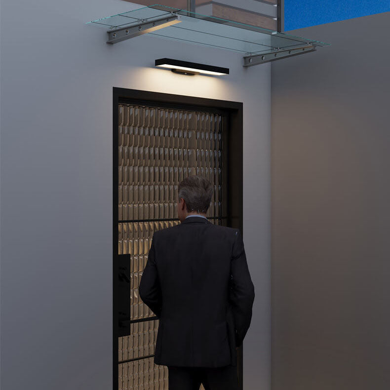 Contemporary Minimalist Rectangular Flat LED Outdoor Wall Sconce with Sensor - Waterproof