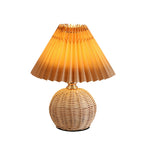 Modern Nordic Rattan Fabric Pleated Conical LED Table Lamp for Bedroom