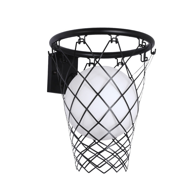Contemporary Art Deco Kids' Iron and Glass Basketball Hoop Wall Sconce Lamp - 1-Light Design for Bedroom