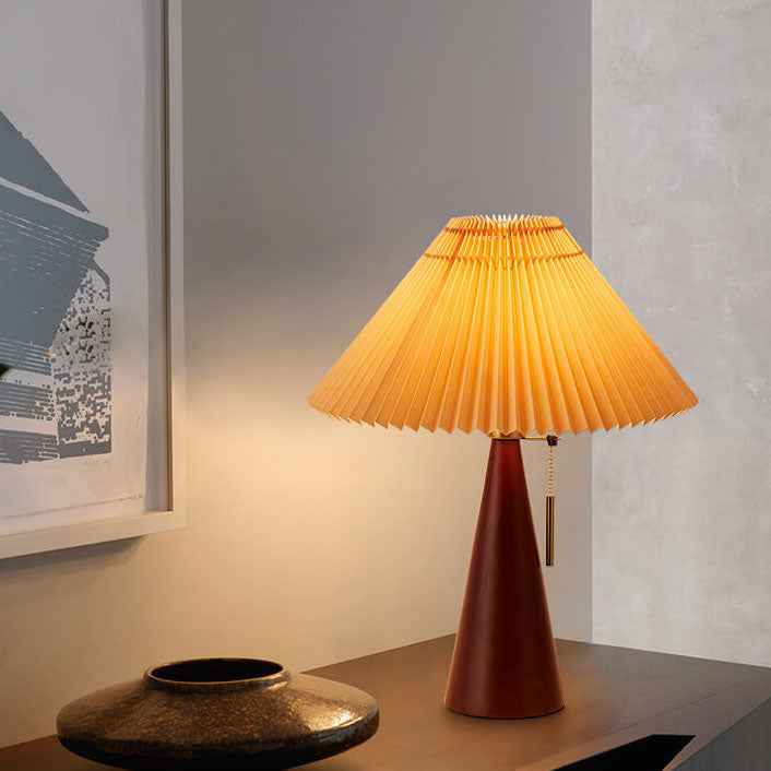 Vintage Japanese Minimalist Pleated Wooden LED Table Lamp