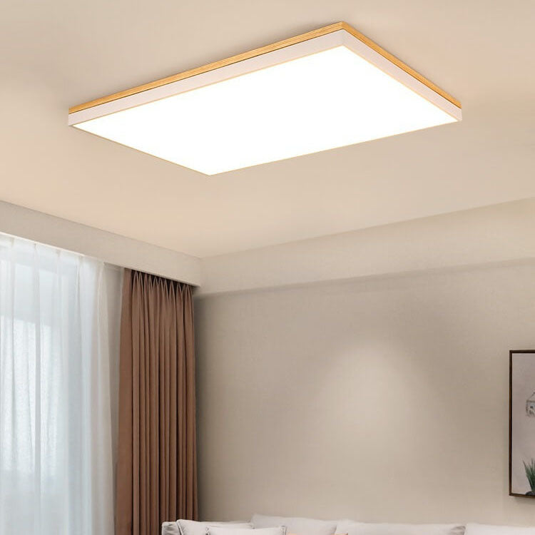 Contemporary Minimalist Solid Wood and Acrylic Square LED Flush Mount Ceiling Light for Living Room