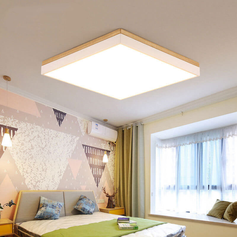 Contemporary Minimalist Solid Wood and Acrylic Square LED Flush Mount Ceiling Light for Living Room