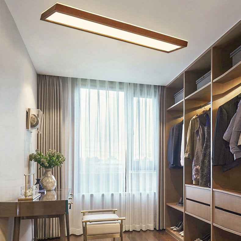 Walnut LED Flush Mount Ceiling Light in Japanese Minimalist Log Design