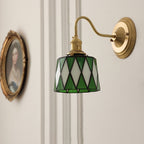 Classic Tiffany Style Round Copper Glass 1-Light Wall Sconce for Living Room