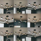 Contemporary Minimalist Black and Gold Semi-Flush Mount Light with 4-8 Bulb Capacity