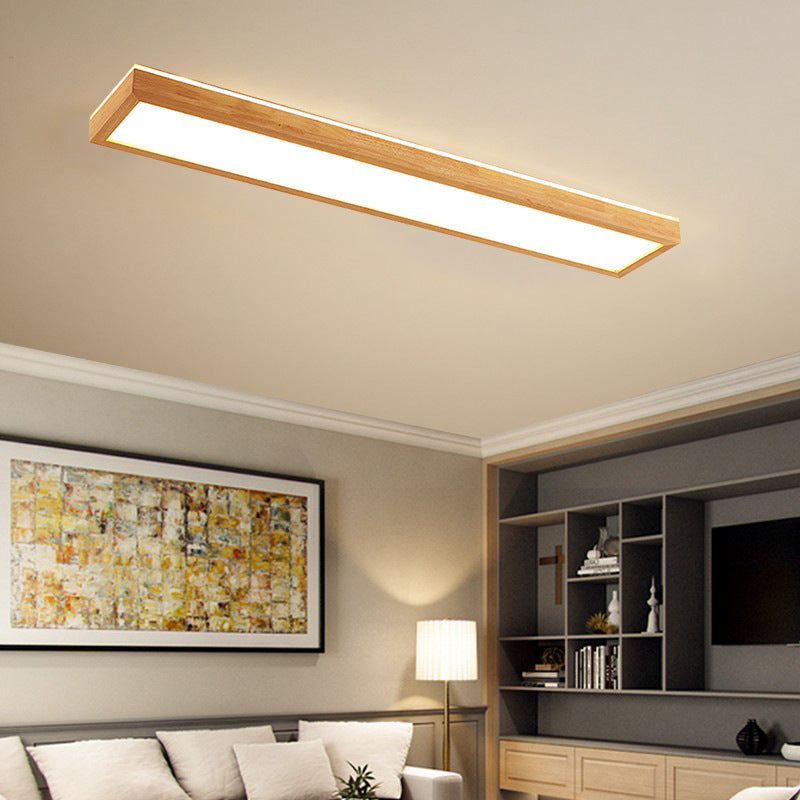 Walnut LED Flush Mount Ceiling Light in Japanese Minimalist Log Design