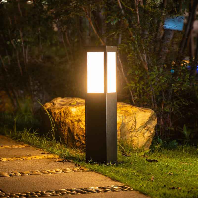 Contemporary Solar-Powered Square Column Outdoor Pathway Light - Waterproof Design