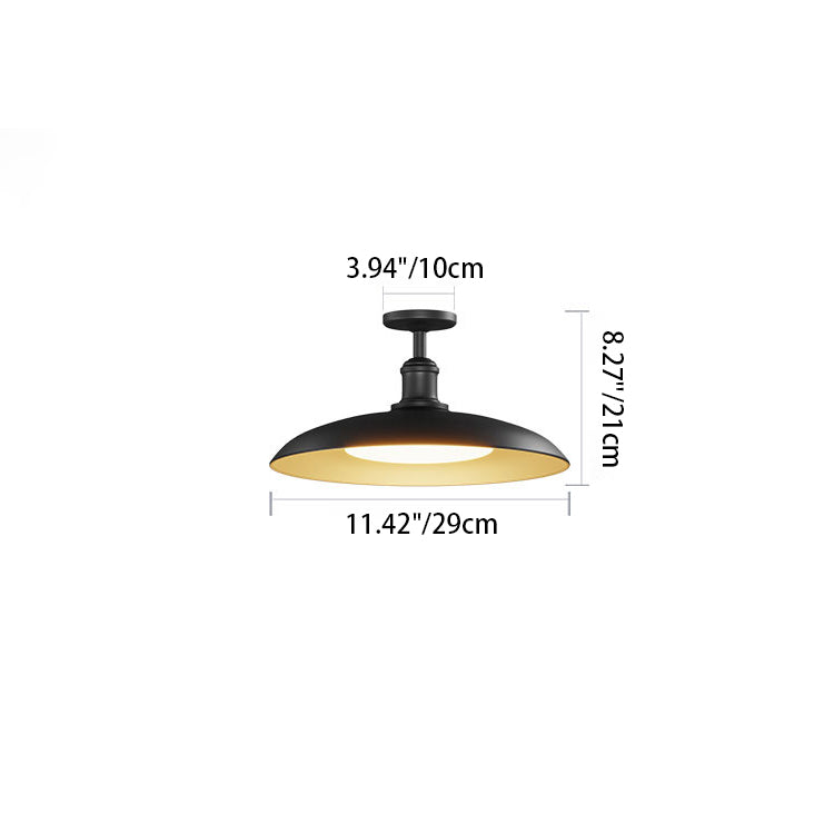 Modern Scandinavian Carbonized Steel Round Waterproof 1-Light Semi-Flush Mount Ceiling Light for Outdoor Patios
