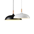 Contemporary Metal Pendant Light with Wooden Top - 1-Light Dome Design