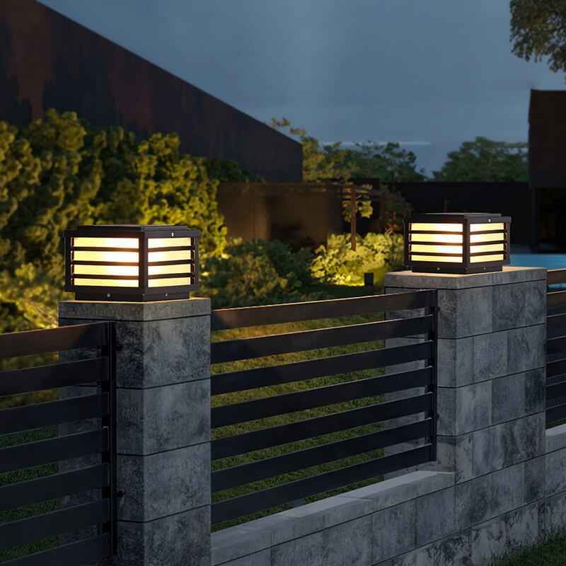 Contemporary Waterproof Solar LED Square Aluminum Landscape Post Light for Gardens