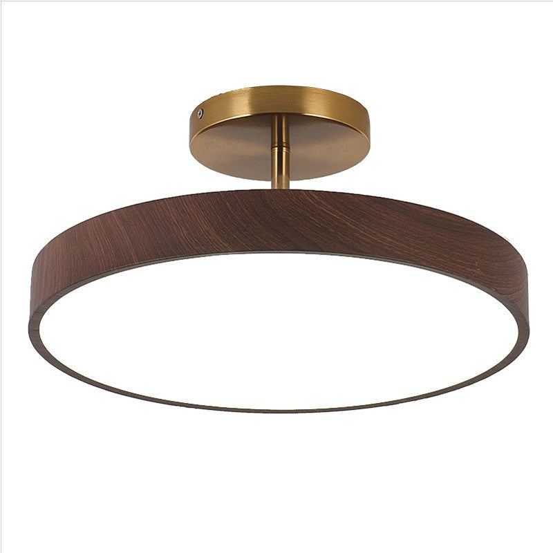 Japanese Wabi-Sabi Minimalist Round Wood Grain LED Semi-Flush Mount Light