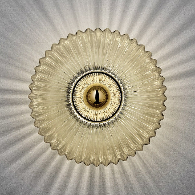 Nordic Vintage Ribbed Glass Round LED Wall Sconce | 1-Light