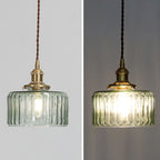 Vintage Japanese Brass and Glass Round Pendant Light with One Bulb