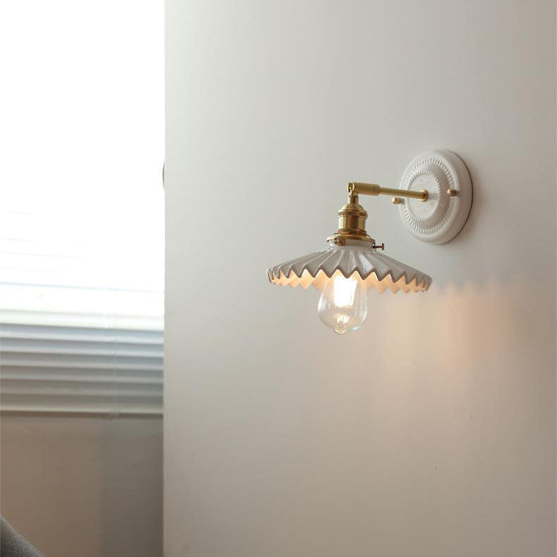 Vintage Japanese Ceramic Brass 1-Light Wall Light