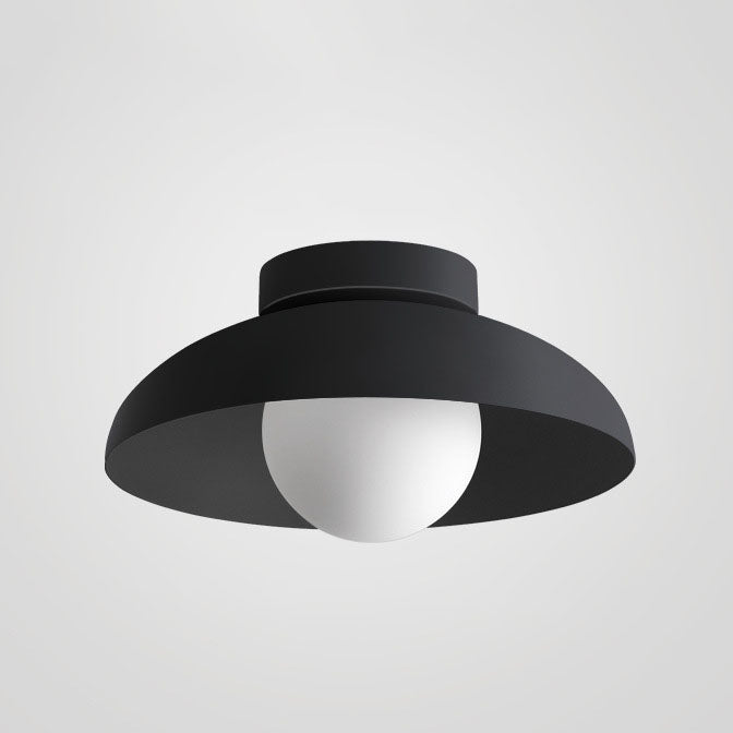 Japanese Wabi-Sabi Iron and Glass 1-Light Semi-Flush Mount Fixture
