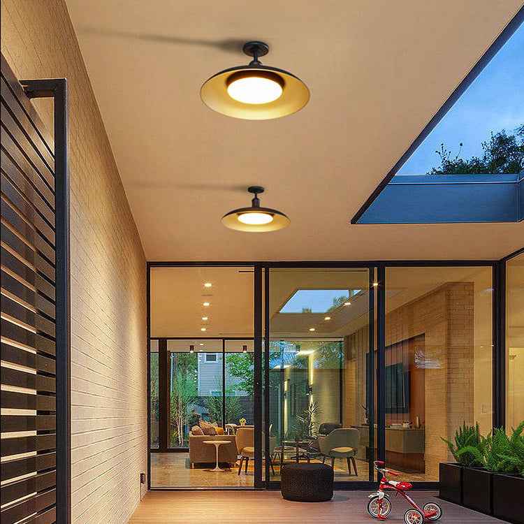 Modern Scandinavian Carbonized Steel Round Waterproof 1-Light Semi-Flush Mount Ceiling Light for Outdoor Patios