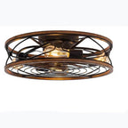 Nordic Industrial Wrought Iron 4-Light Flush Mount Ceiling Fan with Invisible Design