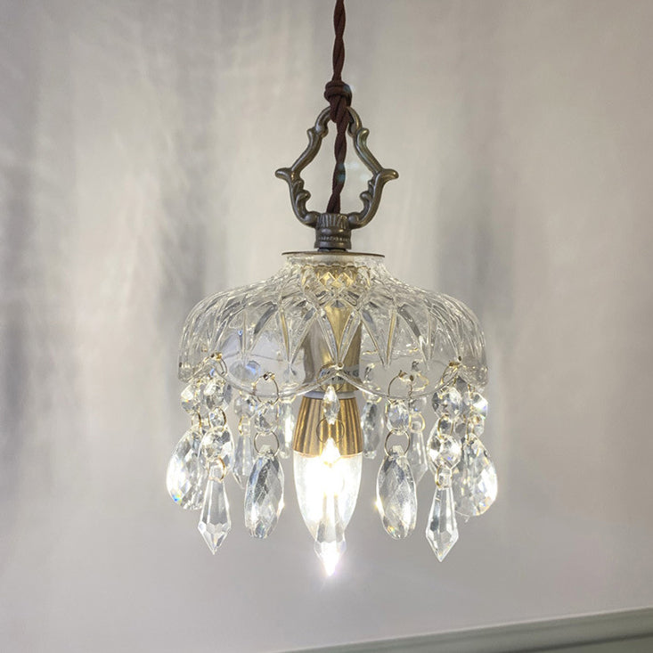 Antique-Inspired Floral Crystal Single Pendant Light