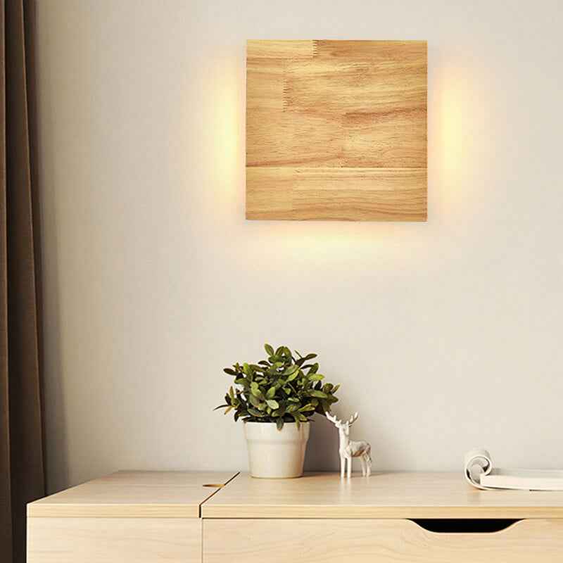 Rectangular LED Wall Sconce Lamp in Japanese Wabi-Sabi Log Wood Design