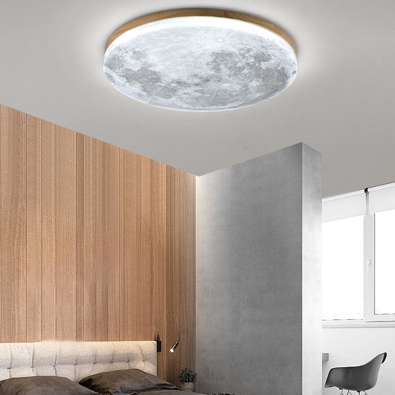 Nordic Minimalist Round Moon LED Flush Mount Ceiling Light in PVC