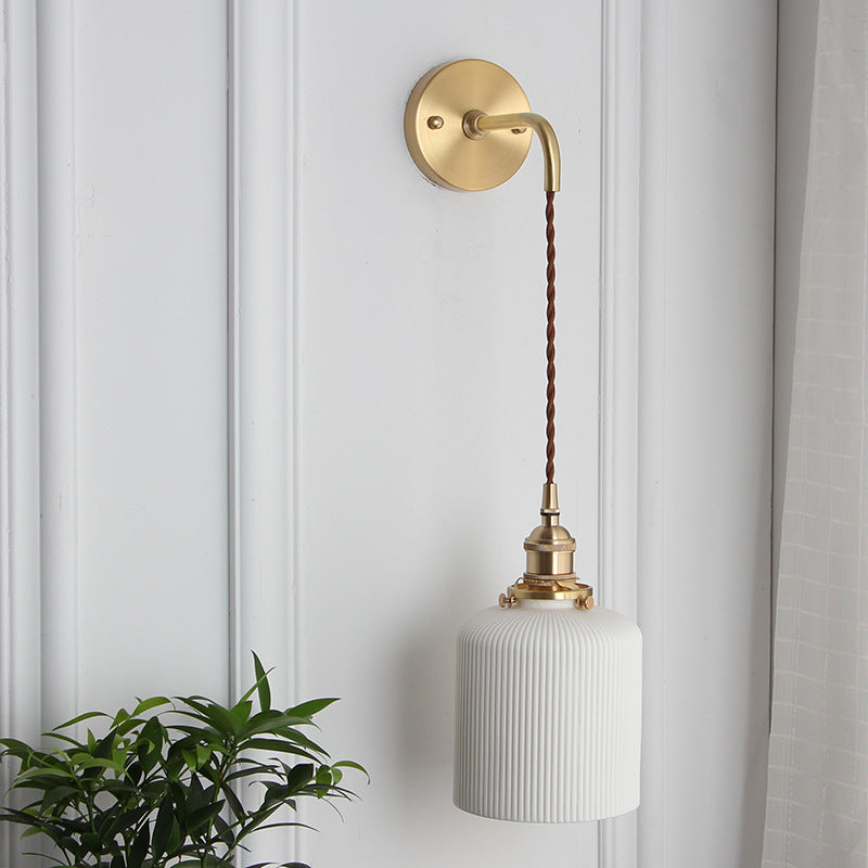 Japanese Retro Minimalist Oval Brass and Lucite Cylinder Wall Sconce Lamp