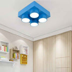 Modern Square Iron LED Flush Mount Ceiling Light for Bedroom - Creative Building Block Design